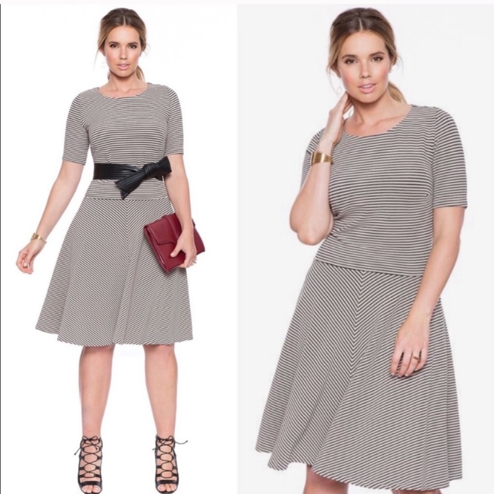 Eloquii Textured Stripe Fit and Flare Dress Sz 24